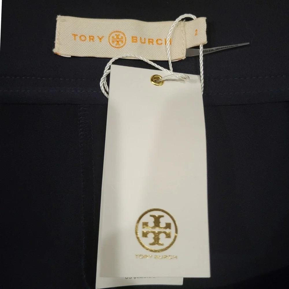 Tory Burch Maude Navy Blue Stretch Ankle Flat Front Cigar Pants Size‎ 2 I376
